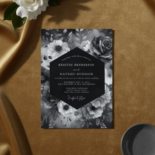 Schwarze florale dramatische Blütenhochzeit Einladung