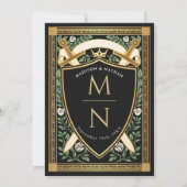 Schwarze Florale Fantasy-Schwert-Schild-Monogramm- Einladung (Rückseite)