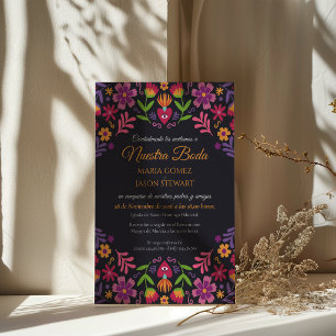 Schwarze Florale Fiesta Nuestra Boda Spanische Hoc Einladung