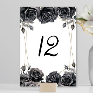 Schwarze florale gotische Hochzeitstisch-Nummer Tischnummer