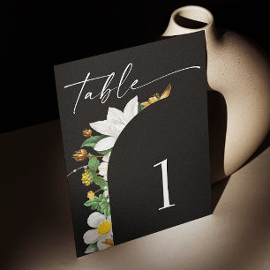 Schwarze Florale Hochzeit   Botanischer Romantisch Tischnummer