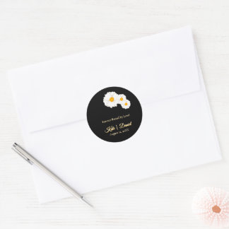 Schwarze Florale Hochzeit Runder Aufkleber