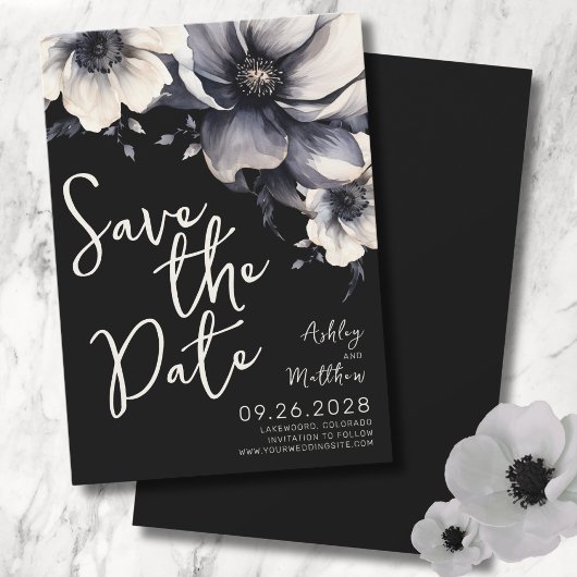 Schwarze Florale Hochzeit Save The Date