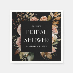 Schwarze Florale Hochzeitsdusche   Boho Chic Elega Serviette