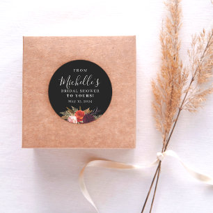 Schwarze Florale Hochzeitsdusche Runder Aufkleber