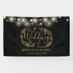 Schwarze Florale Hochzeitsgirlande mit Schriftzug Banner