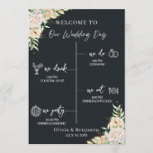 Schwarze Florale Hochzeitsprogramm- und Zeitplan-K Programm (Vorderseite)