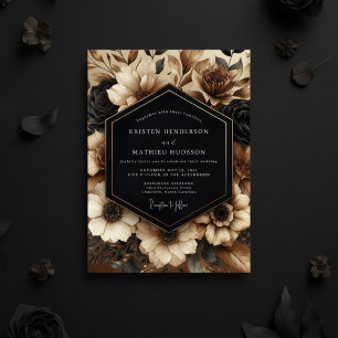 Schwarze Florale Hochzeitsromantik Einladung