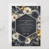 Schwarze florale Hochzeitsromantik Einladung (Vorderseite)