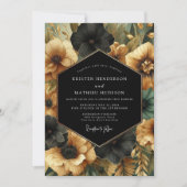Schwarze florale opulente Hochzeit Einladung (Vorderseite)