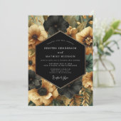 Schwarze florale opulente Hochzeit Einladung (Stehend Vorderseite)