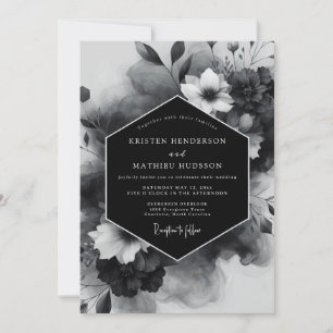 Schwarze florale opulente Hochzeit Einladung