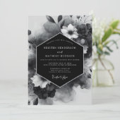 Schwarze florale opulente Hochzeit Einladung (Stehend Vorderseite)