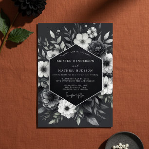 Schwarze florale romantische Hochzeit mit düsterer Einladung