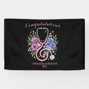 Schwarze Florale Rose Abschlussfeier Banner