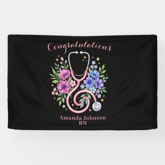 Schwarze Florale Rose Abschlussfeier Banner (Horizontal)