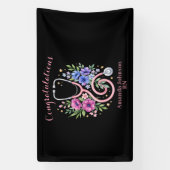 Schwarze Florale Rose Abschlussfeier Banner (Vertikal)