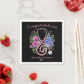 Schwarze Florale Rose Abschlussfeier Serviette (Beispiel)