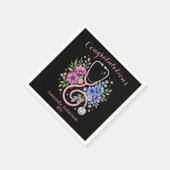 Schwarze Florale Rose Abschlussfeier Serviette (Ecke)