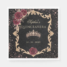 Schwarze Florale Rot-Roségold-Tiara Foto Quinceane