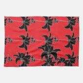 Schwarze Florale Rote Geschirrtuch (Horizontal)