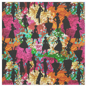 schwarze florale Silhouette aus der Mitte des 20. Stoff