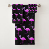 SCHWARZE FLURO FLAMINGO PATTERTERN BADEZIMMER TOWE BADHANDTUCH SET (Insitu)
