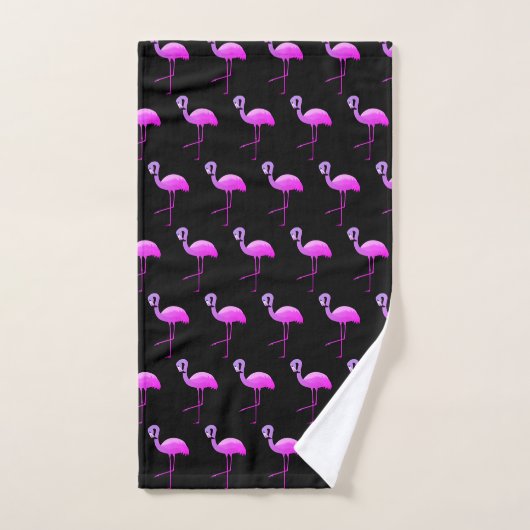 SCHWARZE FLURO FLAMINGO PATTERTERN BADEZIMMER TOWE BADHANDTUCH SET (Handtuch)