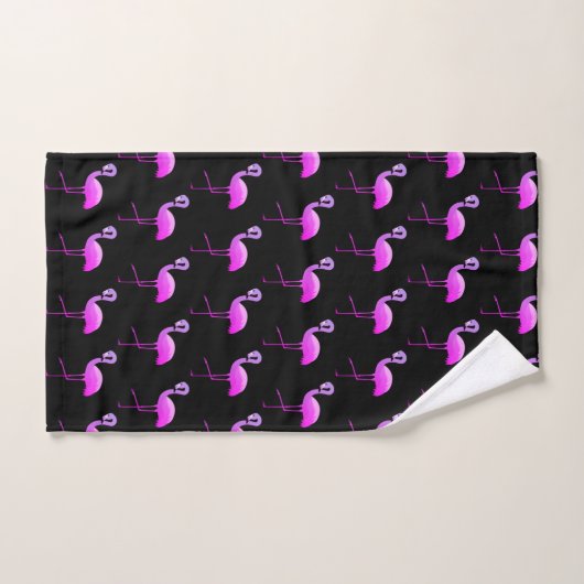 SCHWARZE FLURO FLAMINGO PATTERTERN BADEZIMMER TOWE BADHANDTUCH SET (Handtuch)