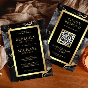 Schwarze Flüssig-Tinte QR-Code Hochzeit Einladung
