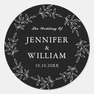 Schwarze Foliage Whimsical Wedding Verlobung Runder Aufkleber