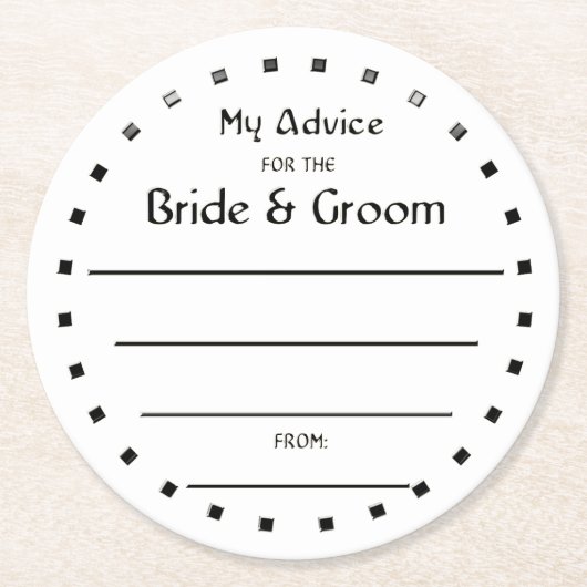 Schwarze Folie, die zwei Cents für Braut u. Runder Pappuntersetzer (Vorderseite)