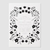 Schwarze Folk Art Floral Frame Wedding Pergament Einladungen (Vorderseite)