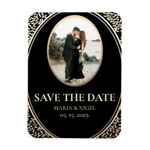 Schwarze Foto-Hochzeit Save-The-Date-Einladungsmag Magnet