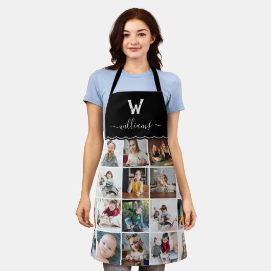 Schwarze FotoCollage Mit Monogramm Schürze (Getragen)