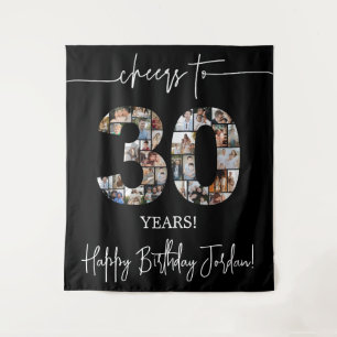 Schwarze Fotocollage zum 30. Geburtstag groß Wandteppich