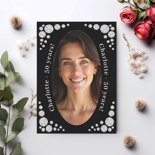 Schwarze Fotodiamanten Geburtstag Einladung