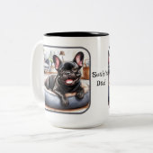 Schwarze Franzosen, Blauer Hundehund Zweifarbige Tasse (Vorderseite Links)