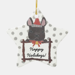 Schwarze französische Bulldogge, Frenchie Keramikornament
