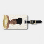 Schwarze Frau, Abstrakte goldene Form, Weiß Gepäckanhänger (Vorderseite horizontal)