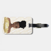 Schwarze Frau, Abstrakte goldene Form, Weiß Gepäckanhänger (Rückseite horizontal)