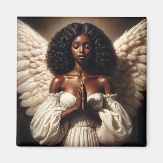 Schwarze Frau Angel Praying Magnet (Vorne)
