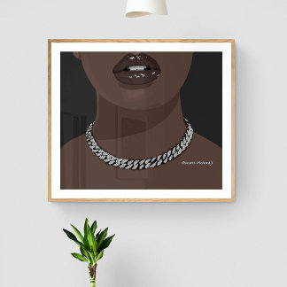 Schwarze Frau Ästhetik mit Silber (Schmuck) Grillz Poster