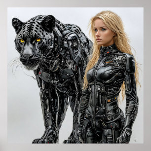 Schwarze Frau aus schwarzem Latex-Anzug Poster