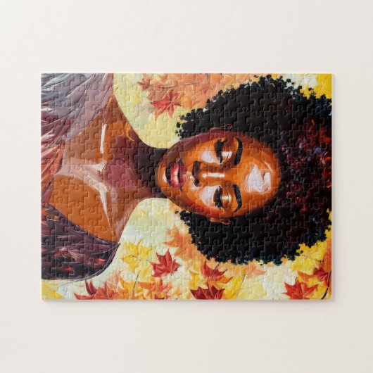 Schwarze Frau Autumn Afro Art Puzzle (Horizontal)