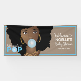 Schwarze Frau, Bereit zum Pop, Bubblegum, Blau Banner