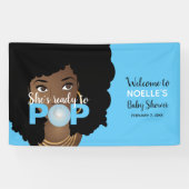 Schwarze Frau, Bereit zum Pop, Bubblegum, Blau Banner (Horizontal)