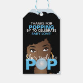 Schwarze Frau, Bereit zum Pop, Bubblegum, Blau Geschenkanhänger (Rückseite)