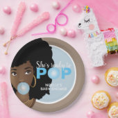 Schwarze Frau, Bereit zum Pop, Bubblegum, Blau Pappteller (Party)