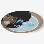 Schwarze Frau, Bereit zum Pop, Bubblegum, Blau Pappteller (Schrägansicht)